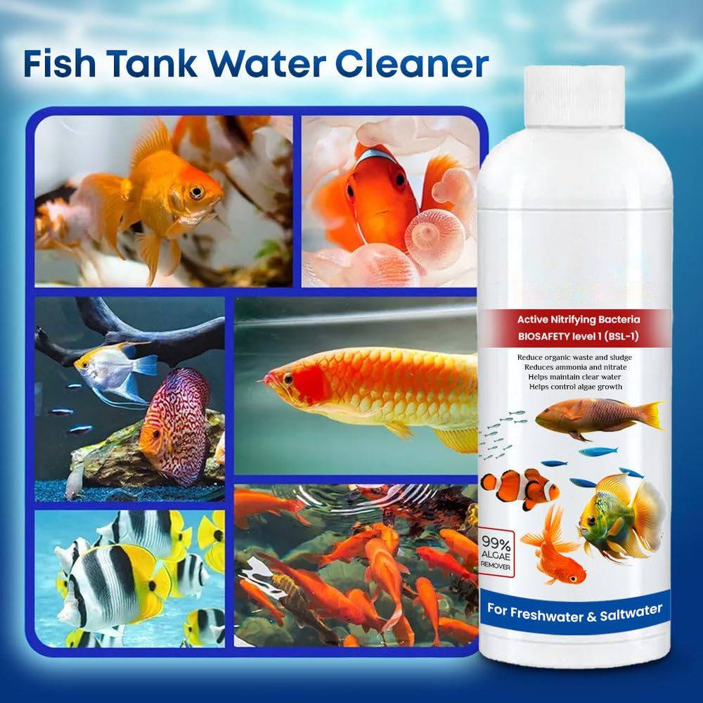 3-Pack Fish Tank Aquarium Cleaner Liquid – Water Clarifier & Beneficial Bacteria Treatment for Clear, Healthy Freshwater & Saltwater Aquariums