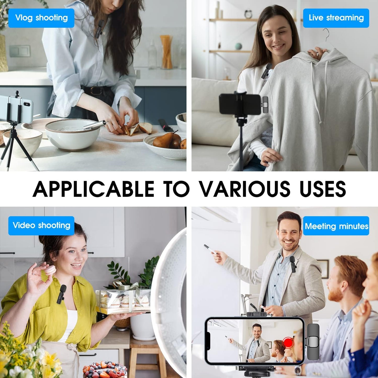2-Pack Wireless Clip-On Lapel Microphone for Smartphones & Tablets – Mic for Content Creators, TikTok, YouTube, Vlogging, Interviews & Live Streaming