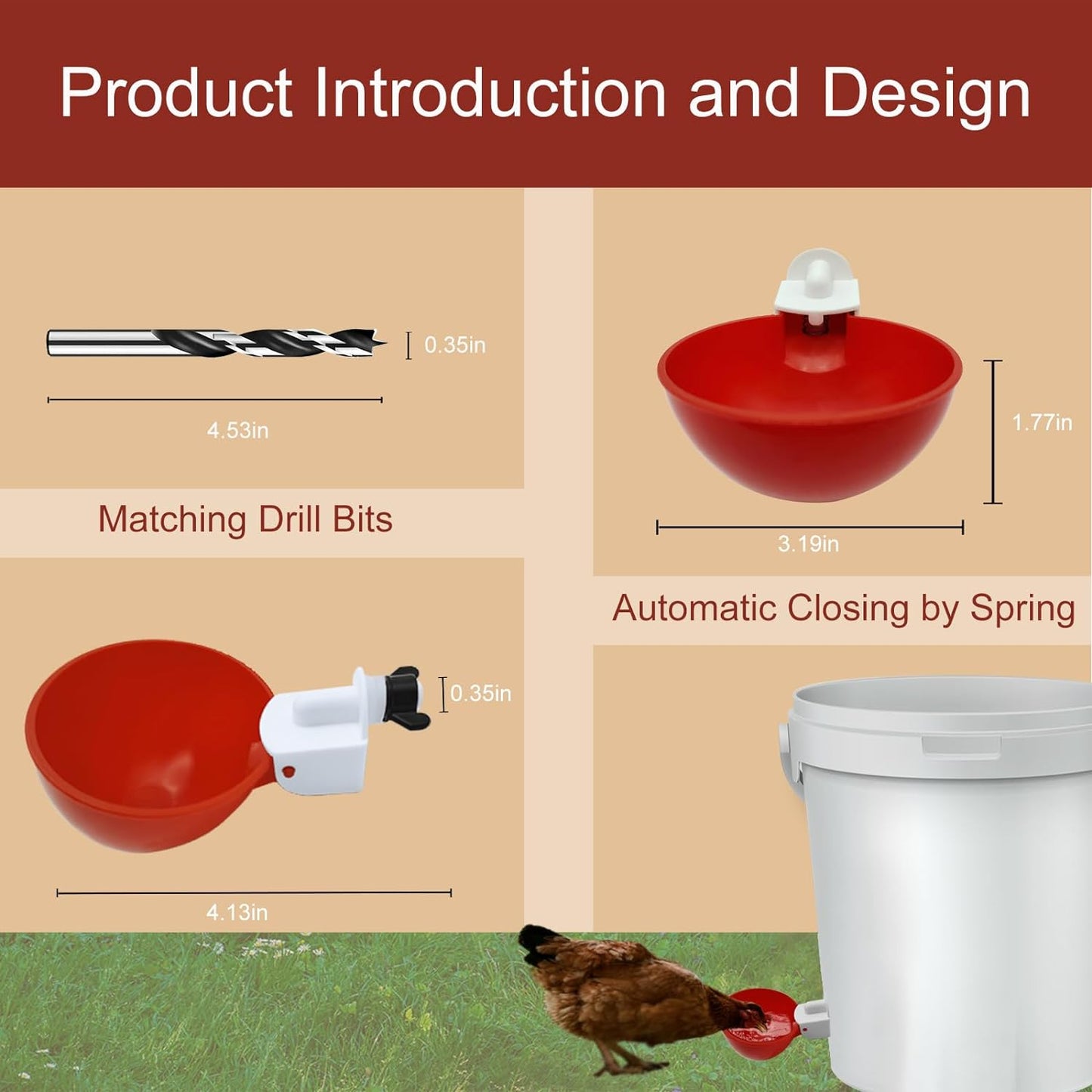 10 PCS Automatic Chicken Waterer Cups – Poultry Water Drinker Nipples for Hens, Ducks, Turkeys, Backyard Chickens & Broilers