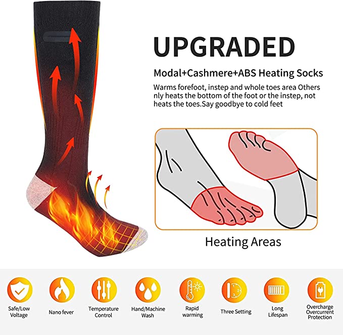 3 Pairs Rechargeable Heated Socks – Electric Thermal Socks for Men & Women, 3 Heat Settings, 8+ Hour Battery Life, Winter Outdoor Warmth