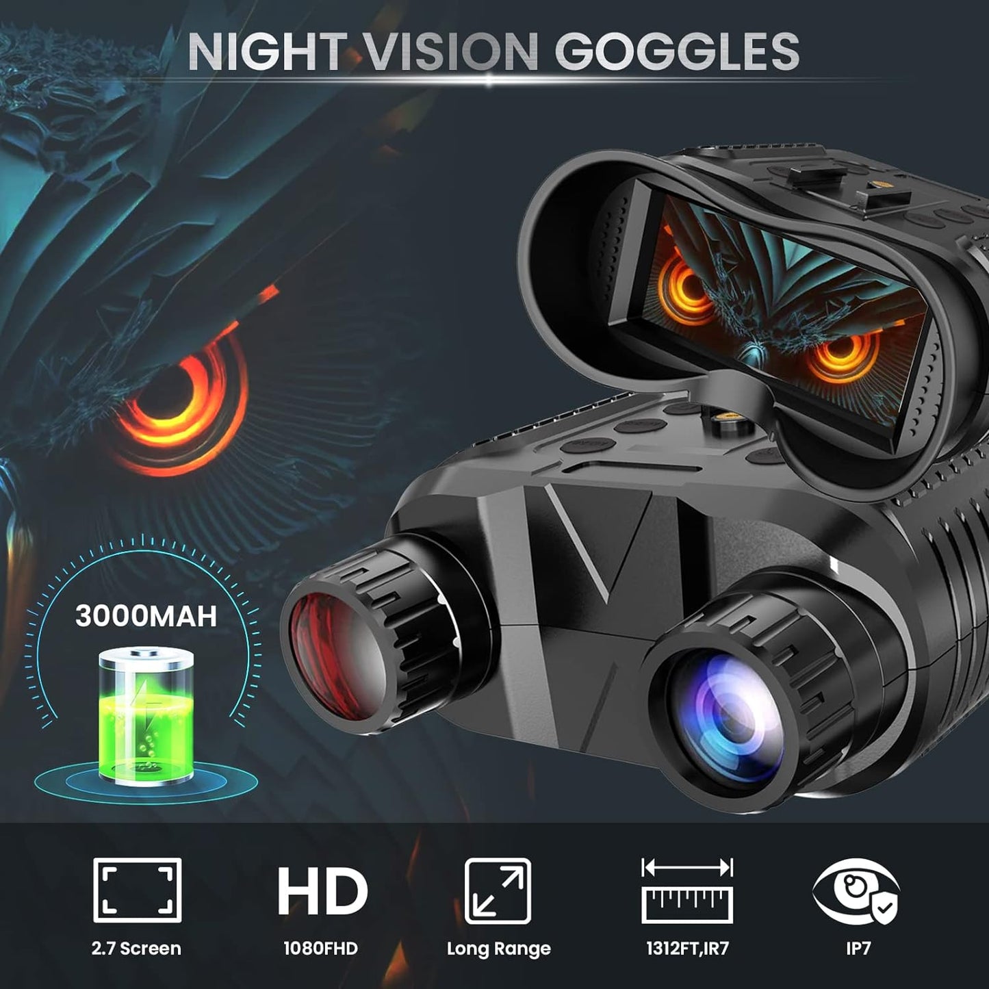 3D Night Vision Goggles Binoculars – Digital Infrared HD Night Vision Scope for Hunting, Wildlife Watching, Camping & Outdoor Adventures