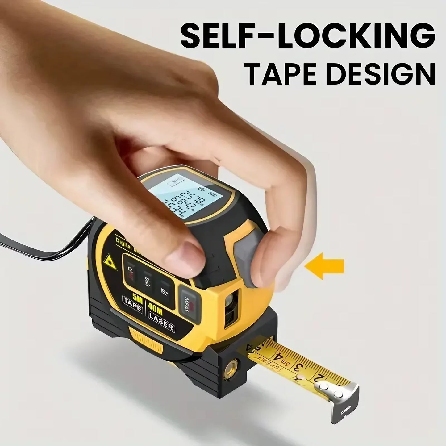 3-in-1 Laser Tape Measure 40/60M – Digital Infrared Distance Meter with Data Storage, LCD Display & Spirit Level for Construction & Home Use