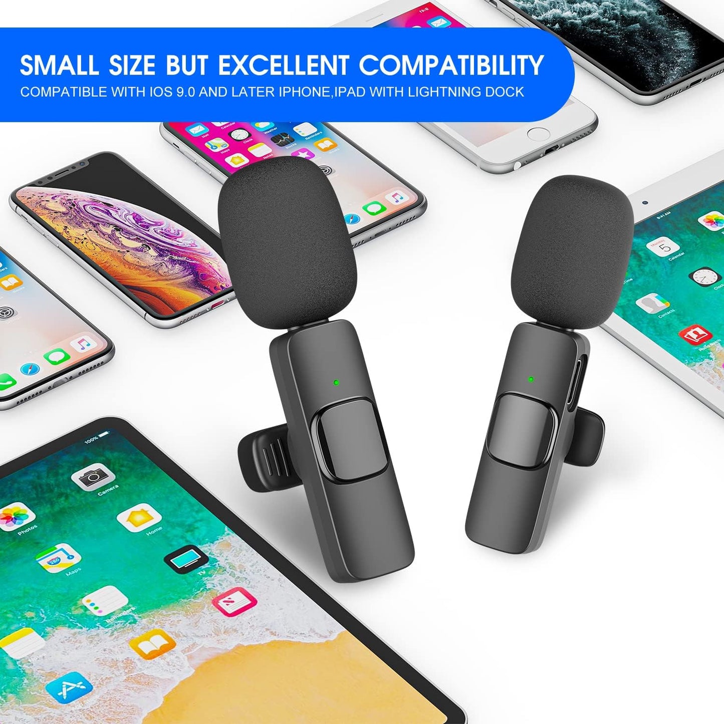 2-Pack Wireless Clip-On Lapel Microphone for Smartphones & Tablets – Mic for Content Creators, TikTok, YouTube, Vlogging, Interviews & Live Streaming