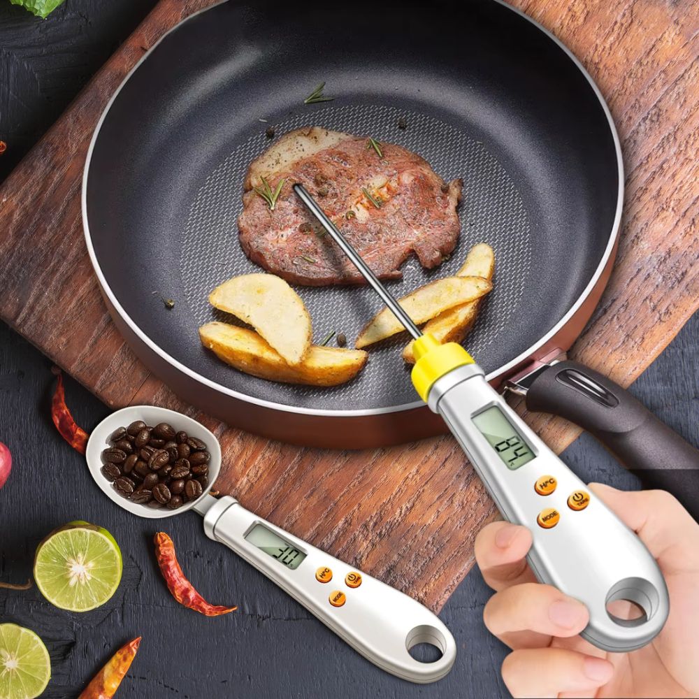 2-in-1 Digital Spoon Scale & Food Thermometer – Mini Kitchen Measuring Spoon with LCD Display for Coffee, Tea, Powder, Spices, Baking & Cooking