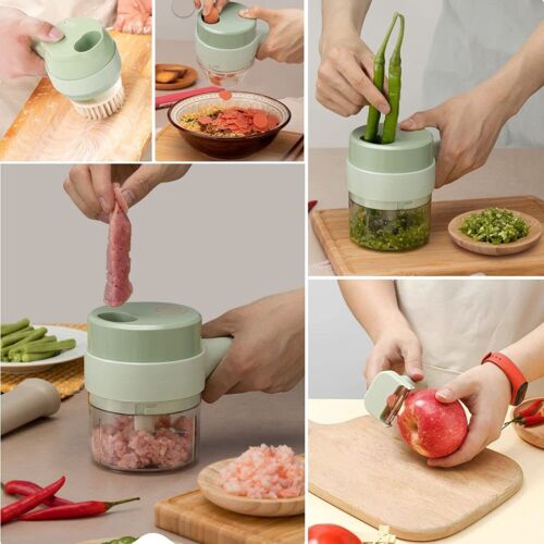 4-in-1 Wireless Electric Food Chopper Set – Handheld Rechargeable Mini Vegetable Cutter, Grinder, Blender & Slicer for Kitchen Meal Prep