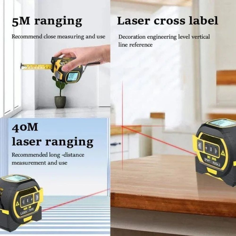 3-in-1 Digital Infrared Laser Tape Measure – LCD Distance Meter with Tape Rule & Bubble Level for Home DIY, Construction & Room Measurement