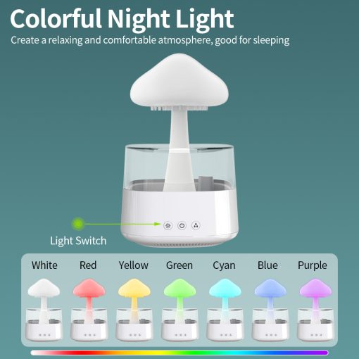 2-in-1 Rain Cloud Humidifier & Night Light – Raining Cloud Aromatherapy Essential Oil Diffuser, Zen Desk Lamp, Mushroom Atmosphere Light for Bedroom