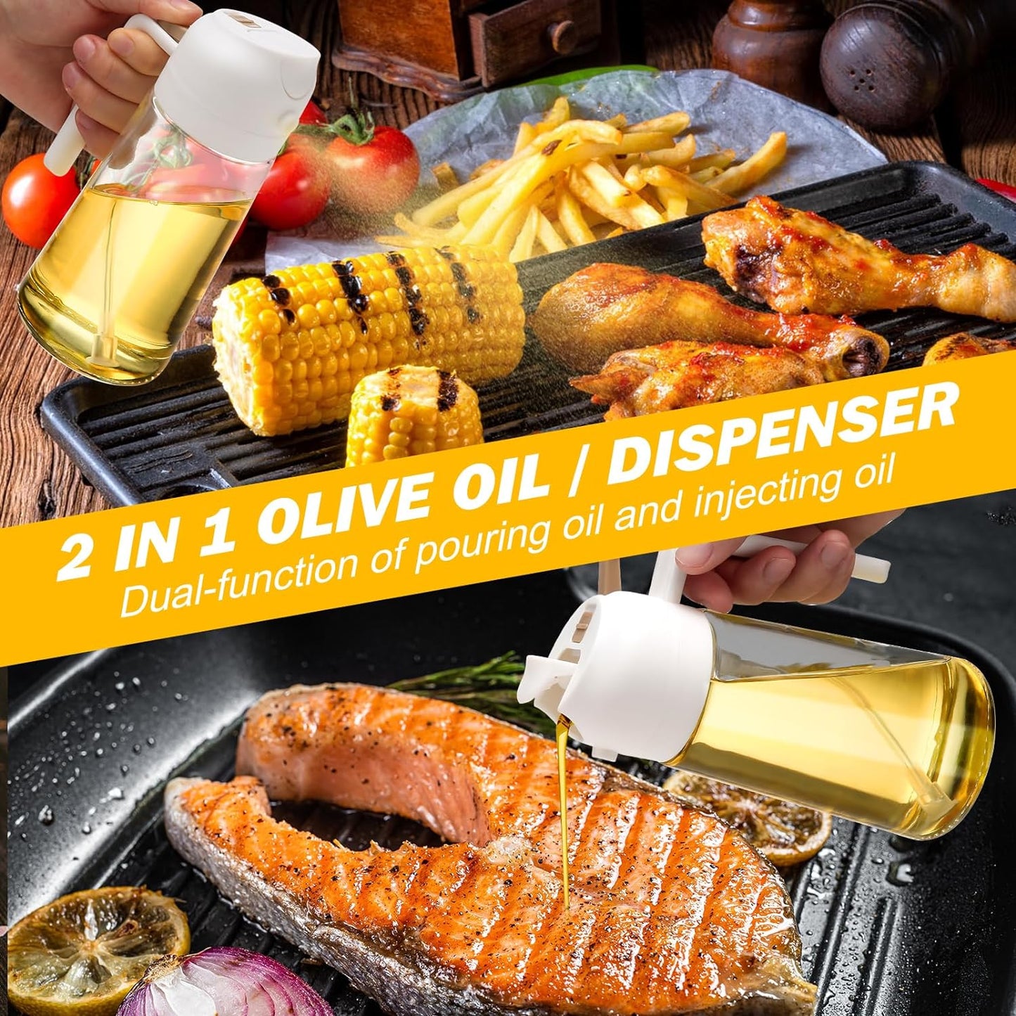2-Pack Glass Olive Oil Dispenser & Mister Spray Bottle Set – Kitchen Oil Sprayer for Air Fryer, Salad, BBQ, Grilling & Healthy Cooking