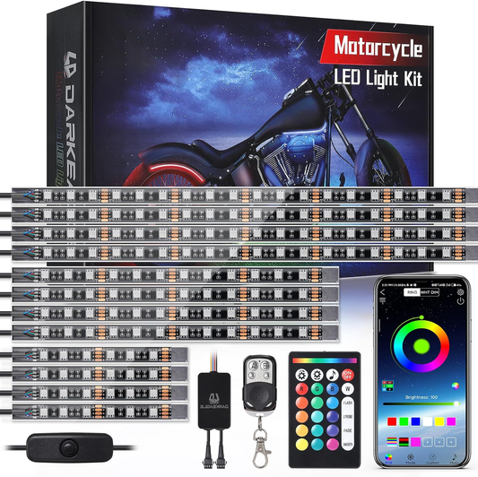 12-Piece Motorcycle LED Light Kit – RGB Underbody Glow Lights with Brake Light & Turn Signal, Waterproof App-Controlled Motorcycle Accent Lighting