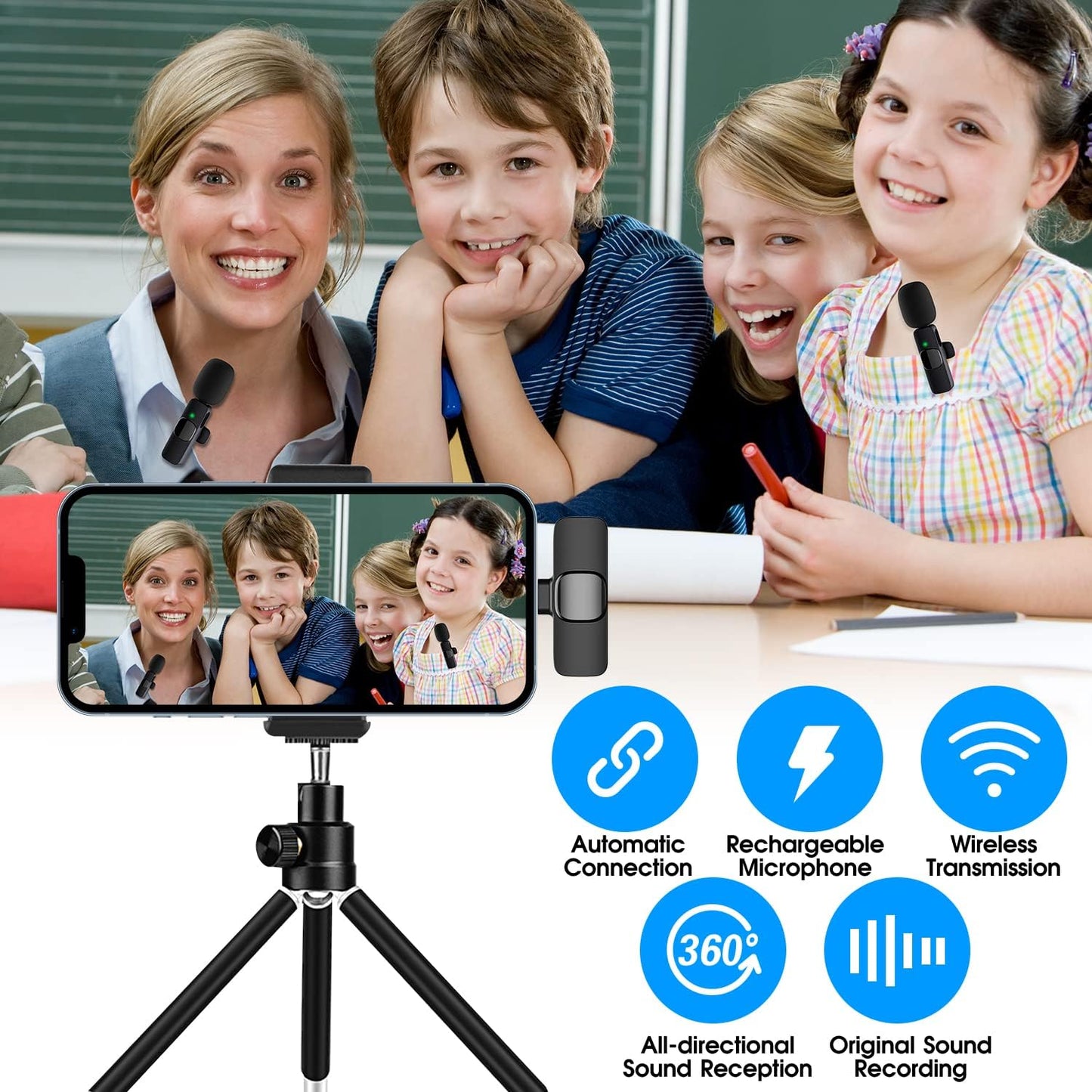 2-Pack Wireless Clip-On Lapel Microphone for Smartphones & Tablets – Mic for Content Creators, TikTok, YouTube, Vlogging, Interviews & Live Streaming