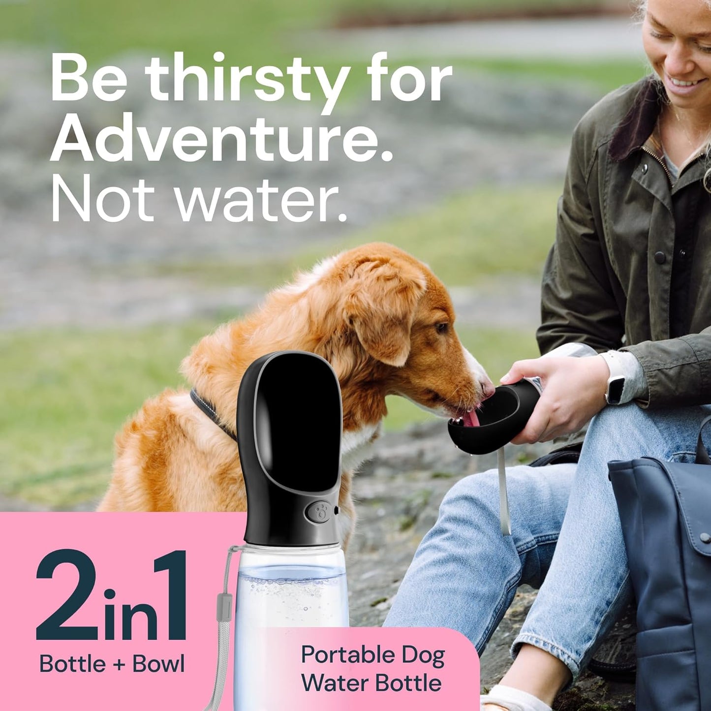 19 oz Portable Dog Water Bottle – Leak-Proof Travel Pet Water Dispenser with Foldable Trough for Walking, Hiking, Camping with Dogs & Cats