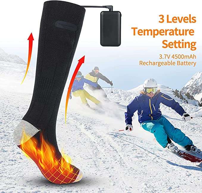 3 Pairs Rechargeable Heated Socks – Electric Thermal Socks for Men & Women, 3 Heat Settings, 8+ Hour Battery Life, Winter Outdoor Warmth