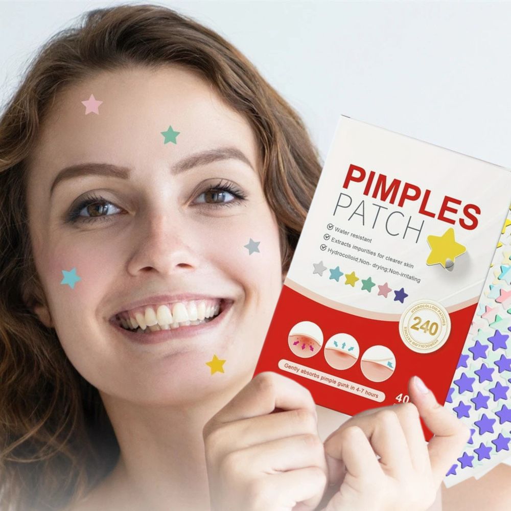 240 Pcs Colorful Cute Pimple Patches – Hydrocolloid Acne Patches in Star & Heart Shapes, Invisible Blemish Stickers for Face, Skincare Treatment