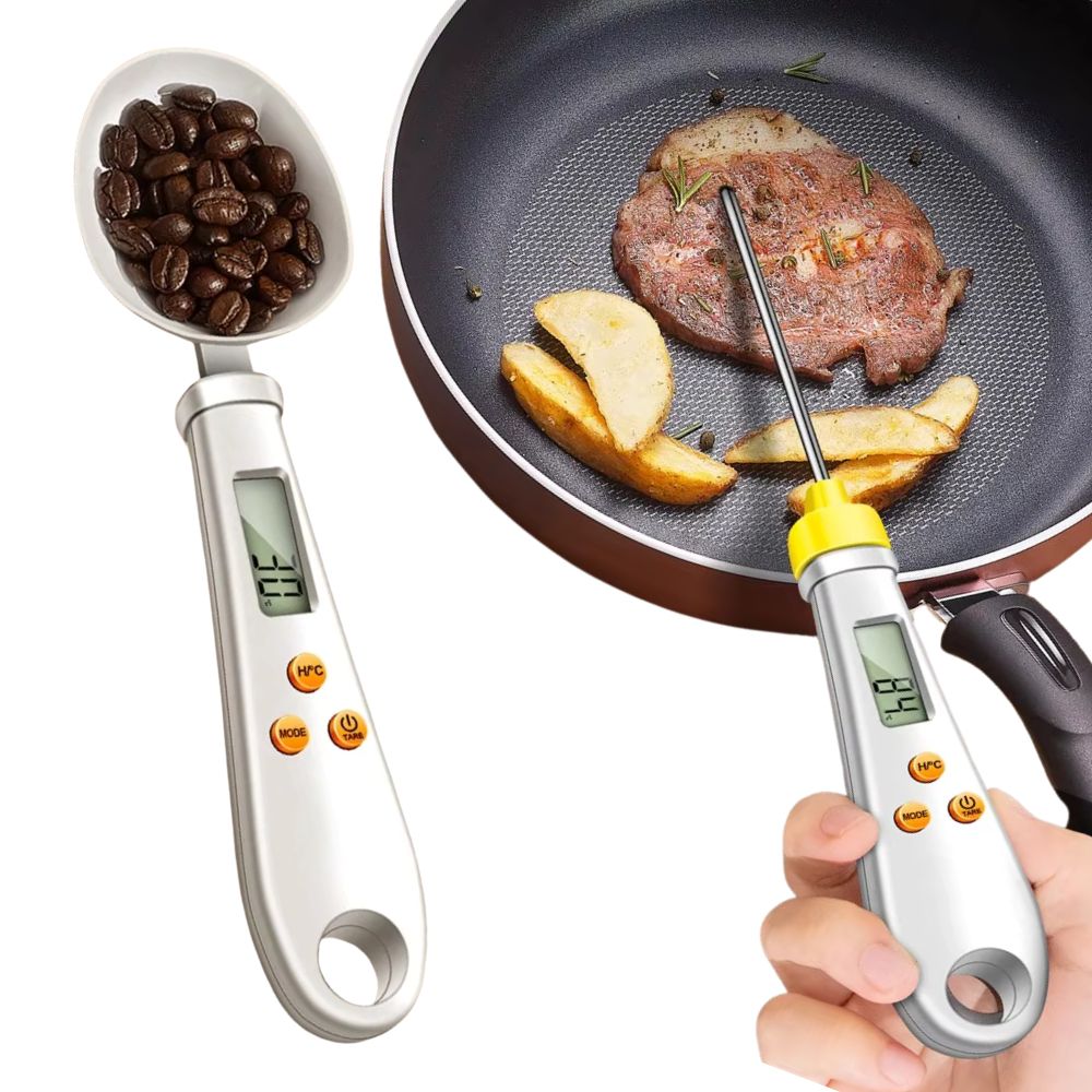 2-in-1 Digital Spoon Scale & Food Thermometer – Mini Kitchen Measuring Spoon with LCD Display for Coffee, Tea, Powder, Spices, Baking & Cooking