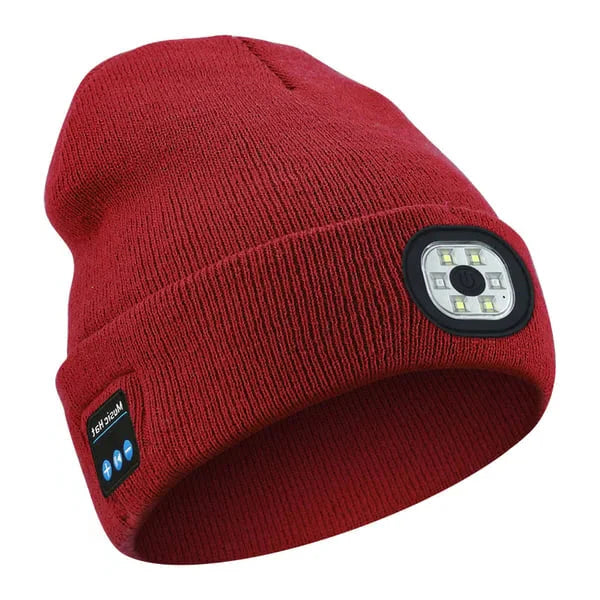 3-in-1 Bluetooth Beanie Hat with Built-In LED Light – Wireless Music Headphone Beanie for Running, Cycling, Camping & Winter Outdoor Activities