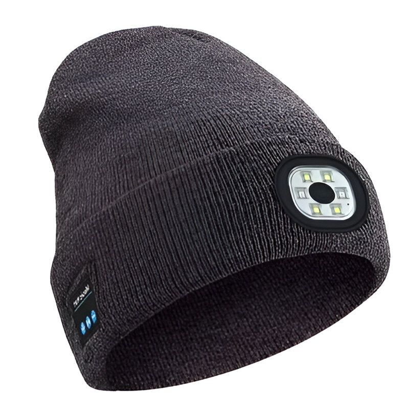 3-in-1 Bluetooth Beanie Hat with Built-In LED Light – Wireless Music Headphone Beanie for Running, Cycling, Camping & Winter Outdoor Activities
