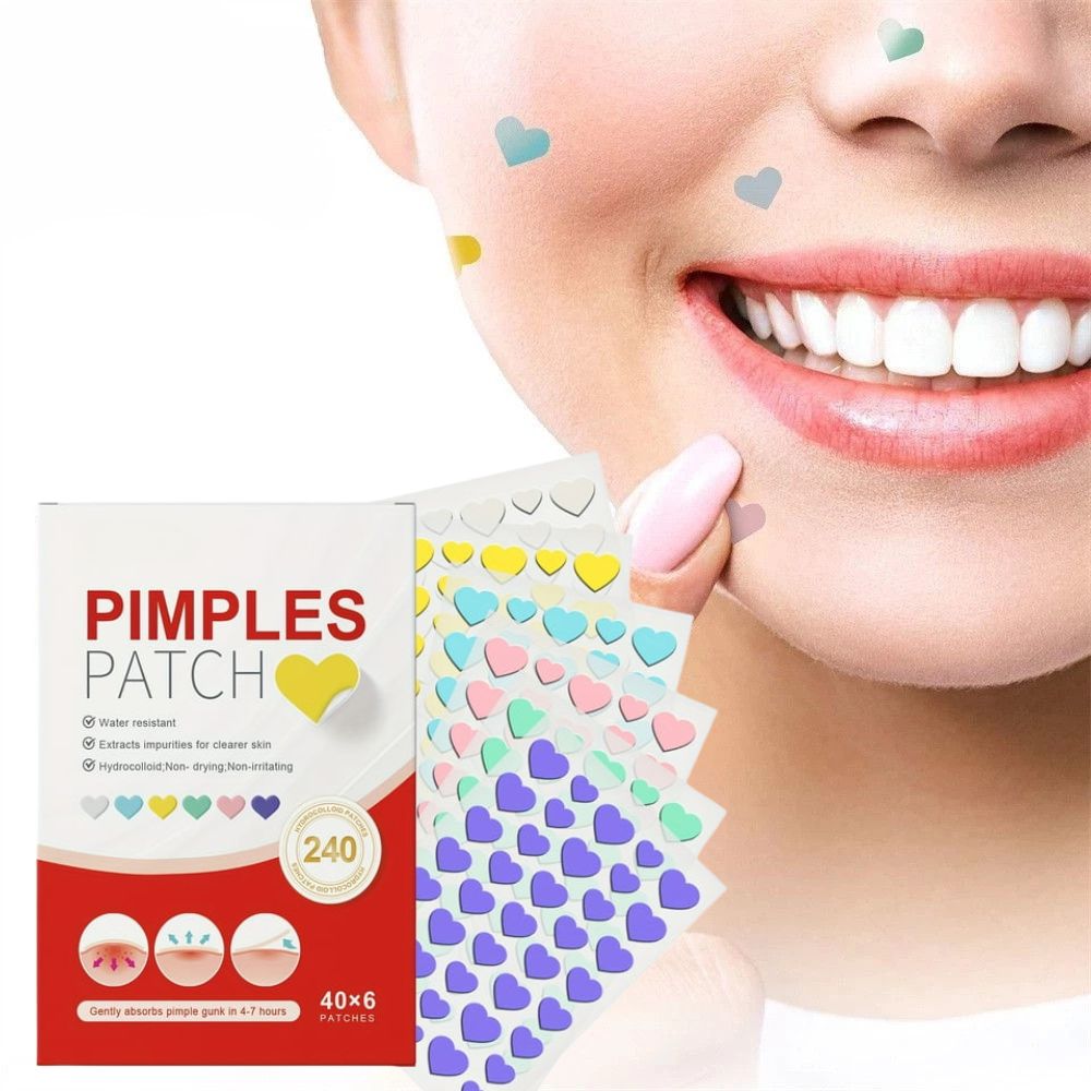 240 Pcs Colorful Cute Pimple Patches – Hydrocolloid Acne Patches in Star & Heart Shapes, Invisible Blemish Stickers for Face, Skincare Treatment