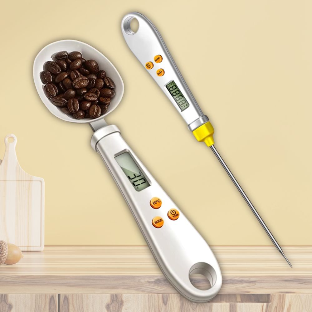 2-in-1 Digital Spoon Scale & Food Thermometer – Mini Kitchen Measuring Spoon with LCD Display for Coffee, Tea, Powder, Spices, Baking & Cooking