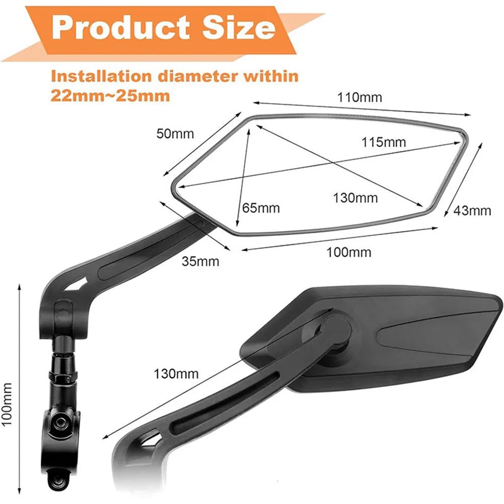 2-Pack Bike Rearview Mirrors – 360° Adjustable Wide Angle Bicycle Handlebar Mirror for Road Bikes, Mountain Bikes, E-Bikes, Cycling Safety