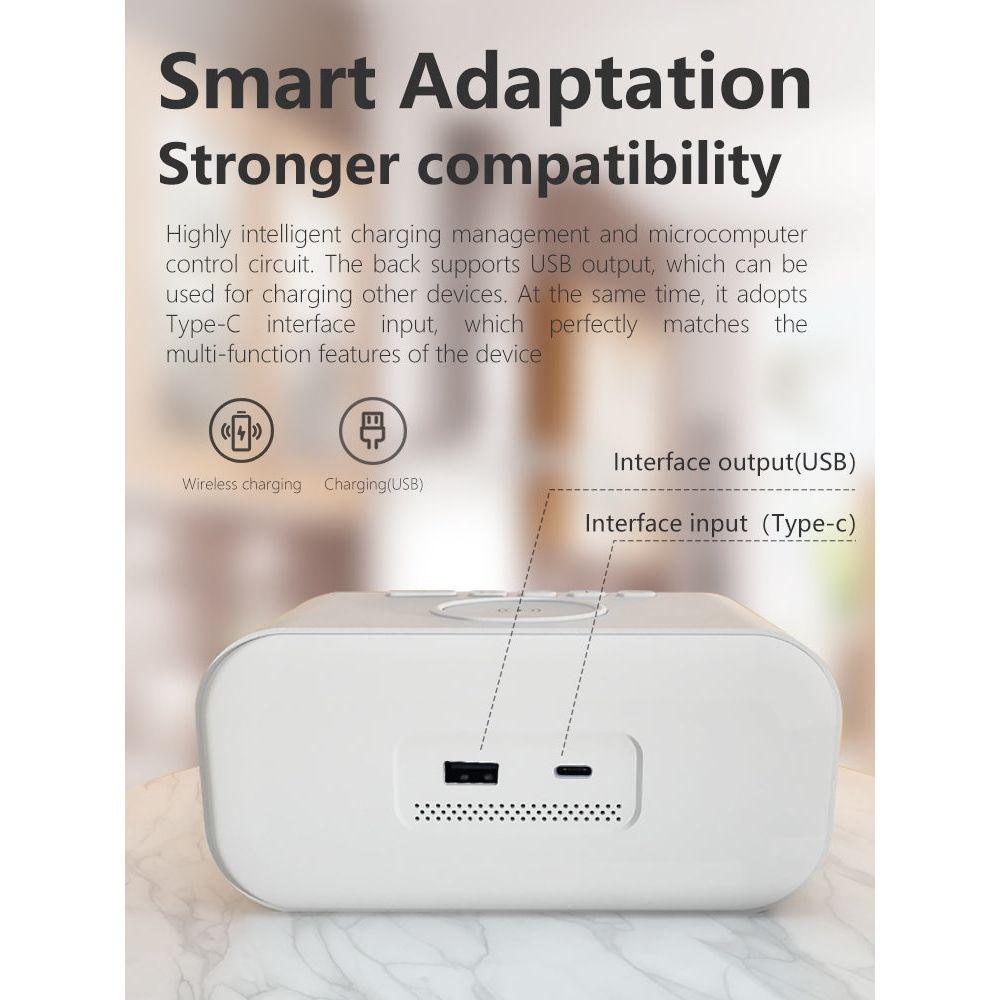 2-in-1 Digital Alarm Clock with Wireless Qi Charging Pad – LED Display Smart Bedside Clock, USB Charger Station for Smartphones, Bedroom & Office