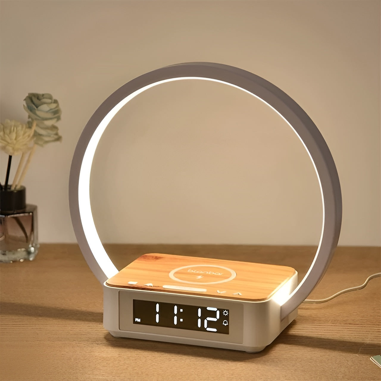 3-in-1 Smart Table Lamp with Wireless Charging & Alarm Clock – Touch Control LED Desk Light with Qi Charging Pad for Bedroom, Office & Nightstand