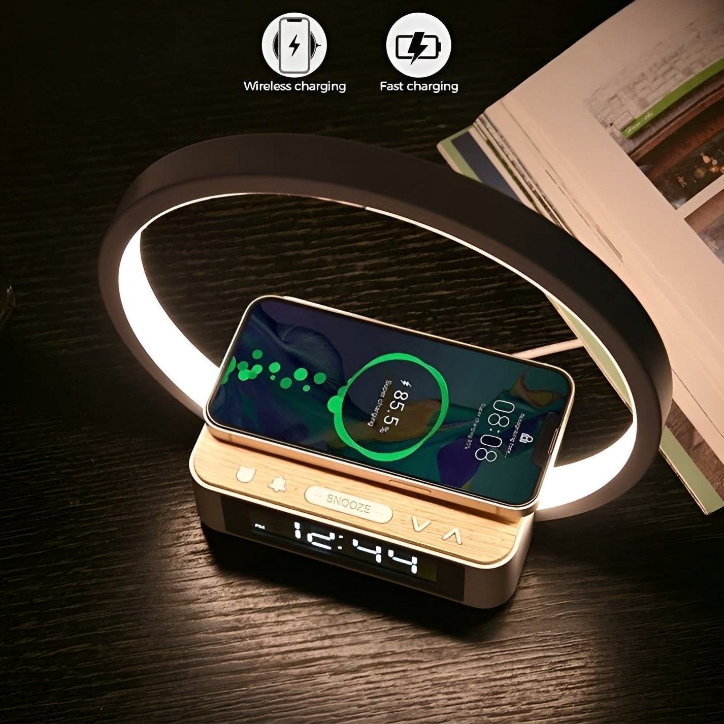 3-in-1 Smart Table Lamp with Wireless Charging & Alarm Clock – Touch Control LED Desk Light with Qi Charging Pad for Bedroom, Office & Nightstand