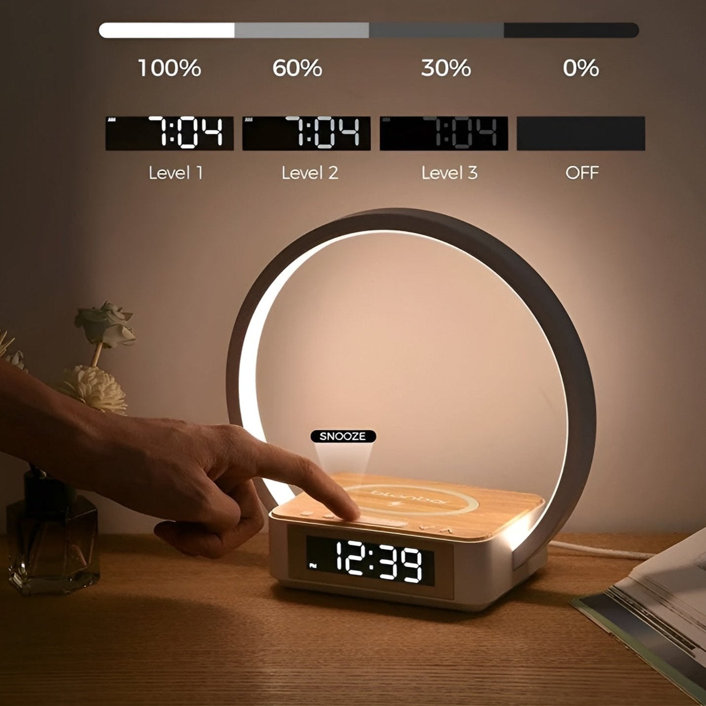 3-in-1 Smart Table Lamp with Wireless Charging & Alarm Clock – Touch Control LED Desk Light with Qi Charging Pad for Bedroom, Office & Nightstand