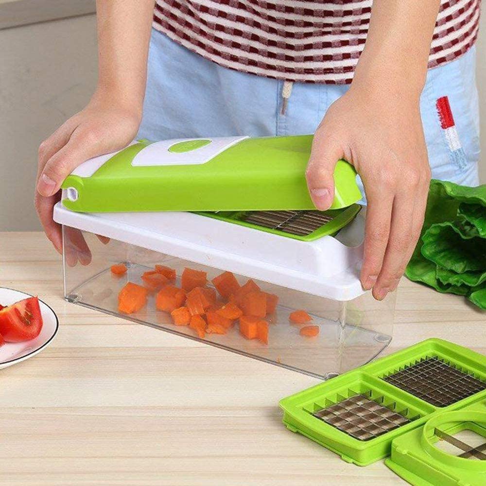 12-in-1 Mandoline Vegetable Slicer – Multifunctional Food Chopper Dicer Grater with Safety Grip Handle and Built-In Container for Fast Meal Prep