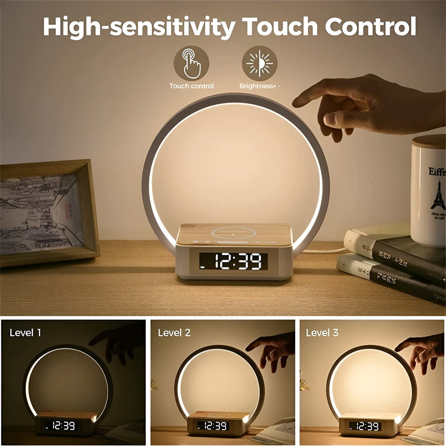3-in-1 Smart Table Lamp with Wireless Charging & Alarm Clock – Touch Control LED Desk Light with Qi Charging Pad for Bedroom, Office & Nightstand