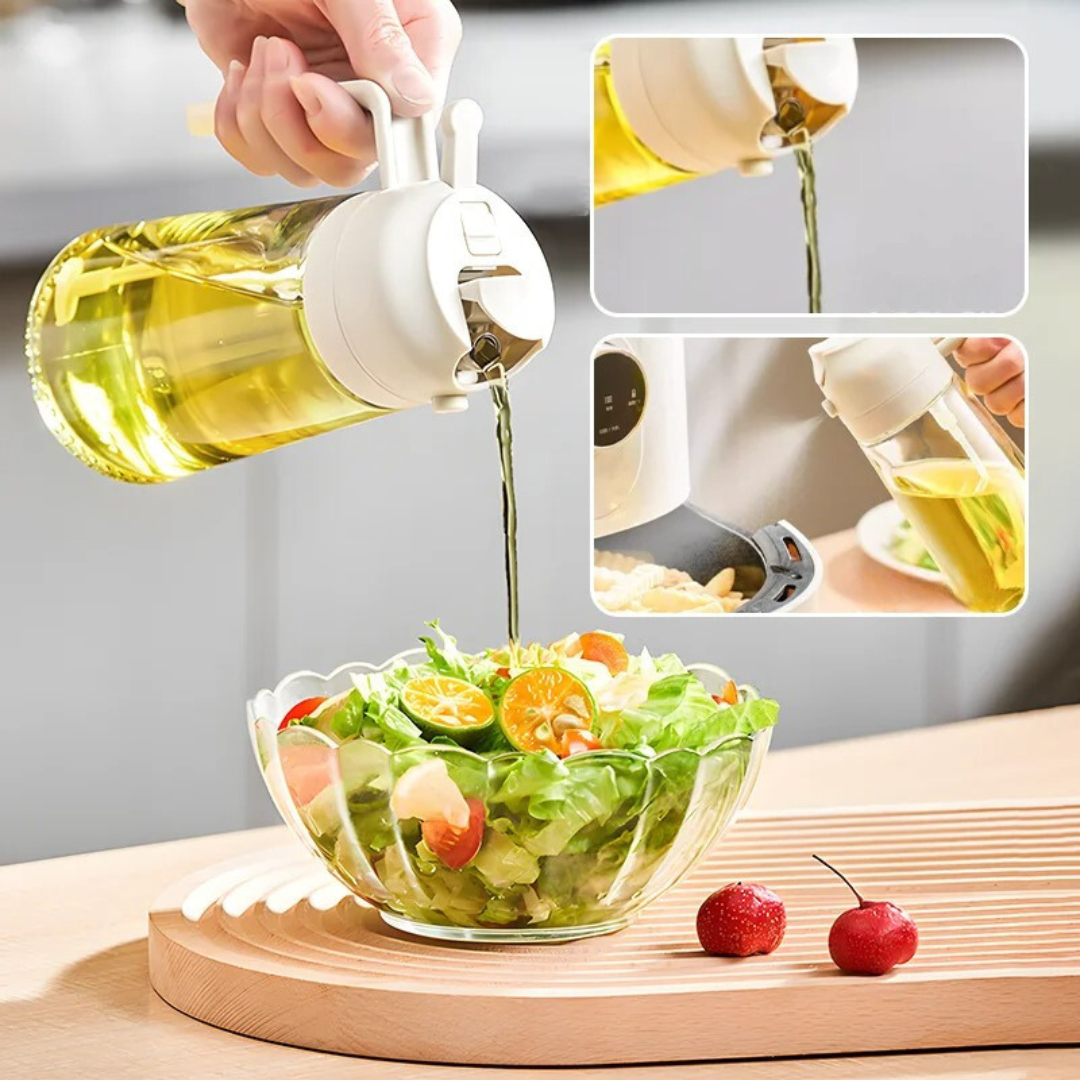 2-in-1 Oil Spray Bottle – Fine Mist Olive Oil Sprayer for Air Fryer, Baking, Salad Dressing, BBQ & Healthy Cooking, Kitchen Oil Mister