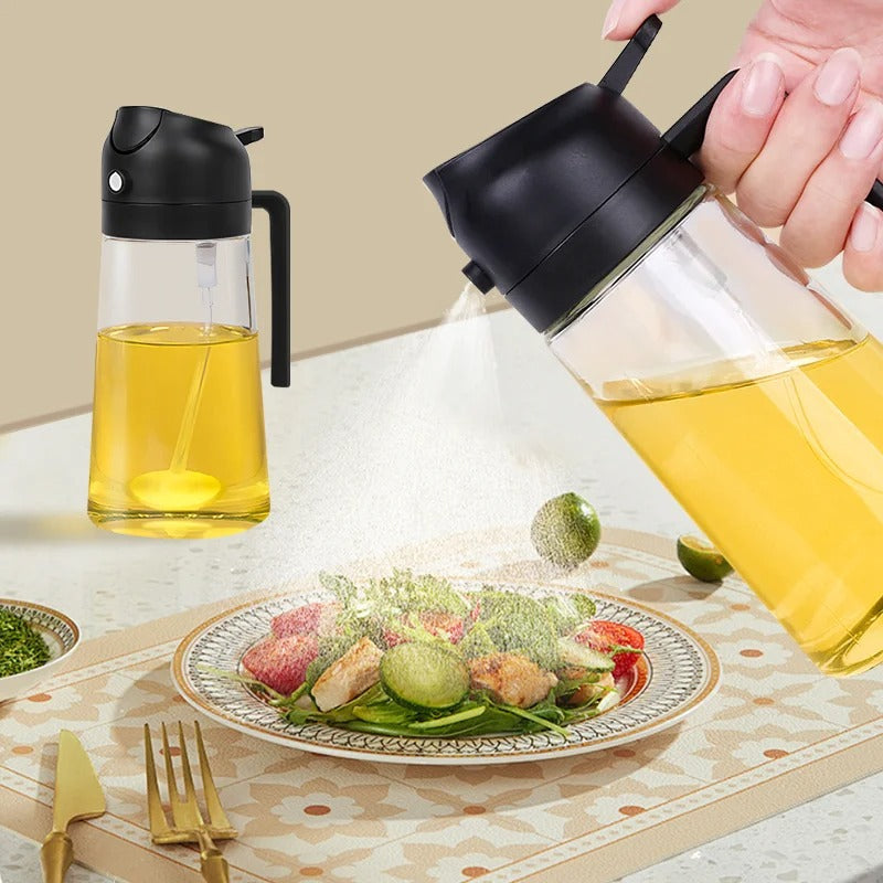 2-in-1 Oil Spray Bottle – Fine Mist Olive Oil Sprayer for Air Fryer, Baking, Salad Dressing, BBQ & Healthy Cooking, Kitchen Oil Mister