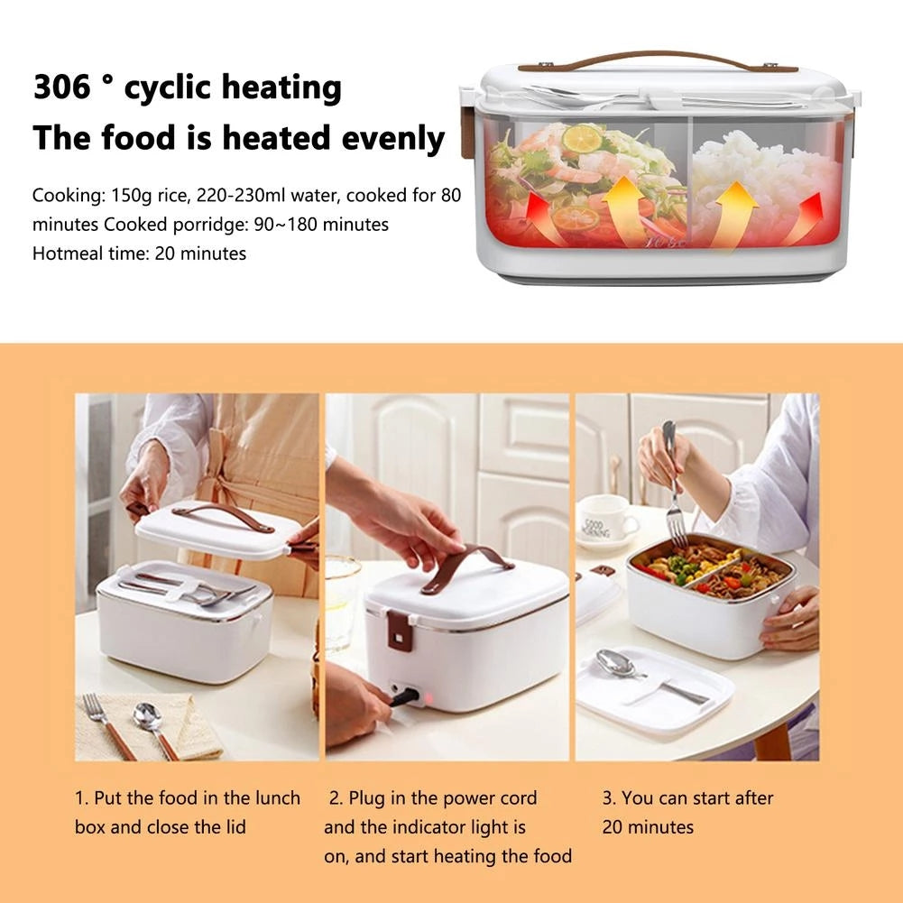 3-in-1 Electric Lunch Box – Portable Food Warmer & Cooker for Car, Truck & Office, 1.8L Capacity, 12V/220V Dual Voltage Heated Bento Box