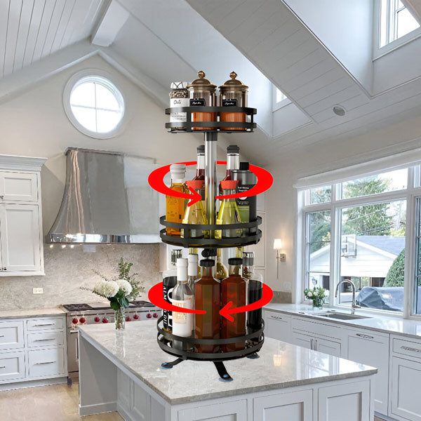3-Tier Swivel Rotating Metal Organizer – 360° Countertop Storage Rack for Kitchen, Bathroom & Office, Spice Rack, Cosmetic & Desk Organizer