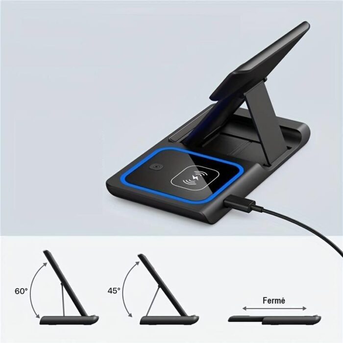 3-in-1 Foldable Magnetic Wireless Charging Station – Portable Qi Charger for Smartphones, Smartwatch & Wireless Earbuds, Compact Travel Pad