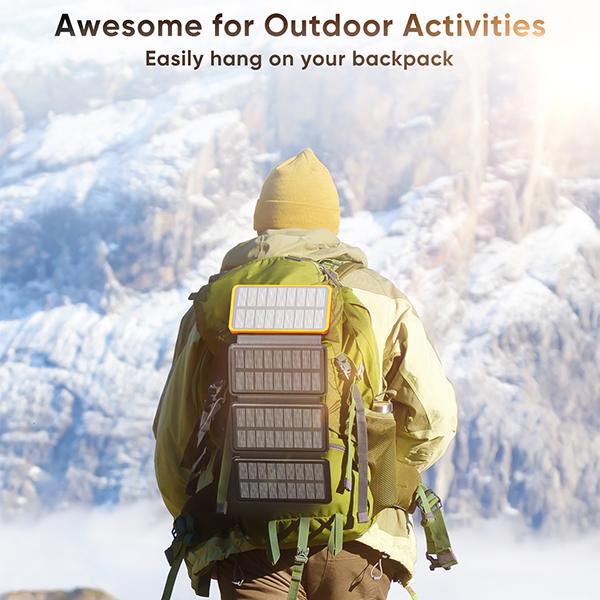 25000mAh Solar Power Bank – Fast Charge Portable Outdoor Battery Pack with 4 Solar Panels, USB-C & 3 USB Outputs for Camping, Hiking & Emergency