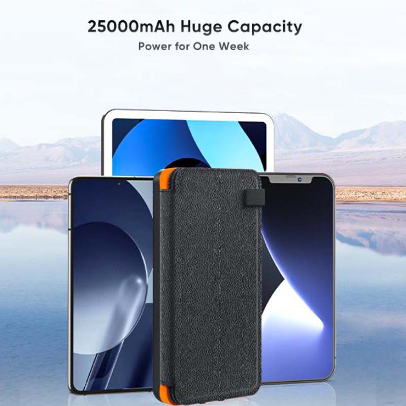 25000mAh Solar Power Bank – Fast Charge Portable Outdoor Battery Pack with 4 Solar Panels, USB-C & 3 USB Outputs for Camping, Hiking & Emergency