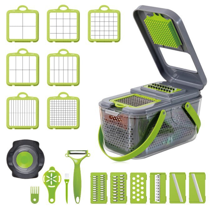 18-in-1 Mandoline Vegetable Slicer with Container – Multi-Blade Food Chopper Dicer Grater with Safety Grip for Fast Meal Prep, Salads & Cooking