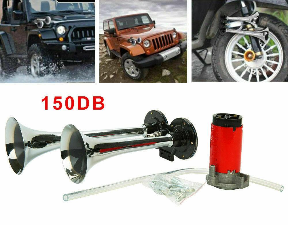 150dB Loud Air Horn for Cars & Trucks – Train Horn with Air Compressor, 12V Electric Horn for Semi Trucks, Boats, SUVs, Emergency Warning