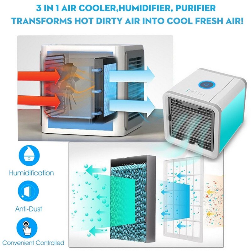 3-in-1 Portable Mini Air Conditioner – Personal USB Desk Fan Cooler, Humidifier & Air Purifier for Bedroom, Office & Home, Summer Cooling