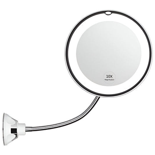 10X LED Magnifying Makeup Mirror on Suction Cup – Lighted Bathroom Vanity Mirror, 360° Rotation, for Makeup, Skincare & Shaving