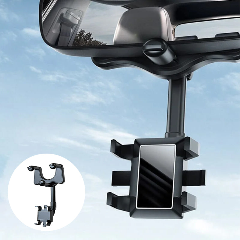 360° Rearview Mirror Car Phone Holder – Multifunctional Rotating Mirror Mount for Smartphones, Universal Car GPS Holder for All Vehicles