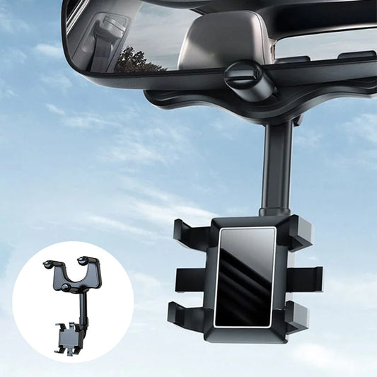 360° Rearview Mirror Car Phone Holder – Multifunctional Rotating Mirror Mount for Smartphones, Universal Car GPS Holder for All Vehicles