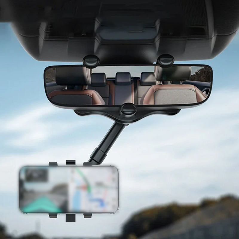360° Rearview Mirror Car Phone Holder – Multifunctional Rotating Mirror Mount for Smartphones, Universal Car GPS Holder for All Vehicles