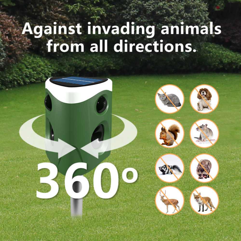 360° 3-in-1 Ultrasonic Animal & Cat Repellent – Solar Powered Outdoor Pest Deterrent with Sonic, Ultrasonic & Flashing Light Modes