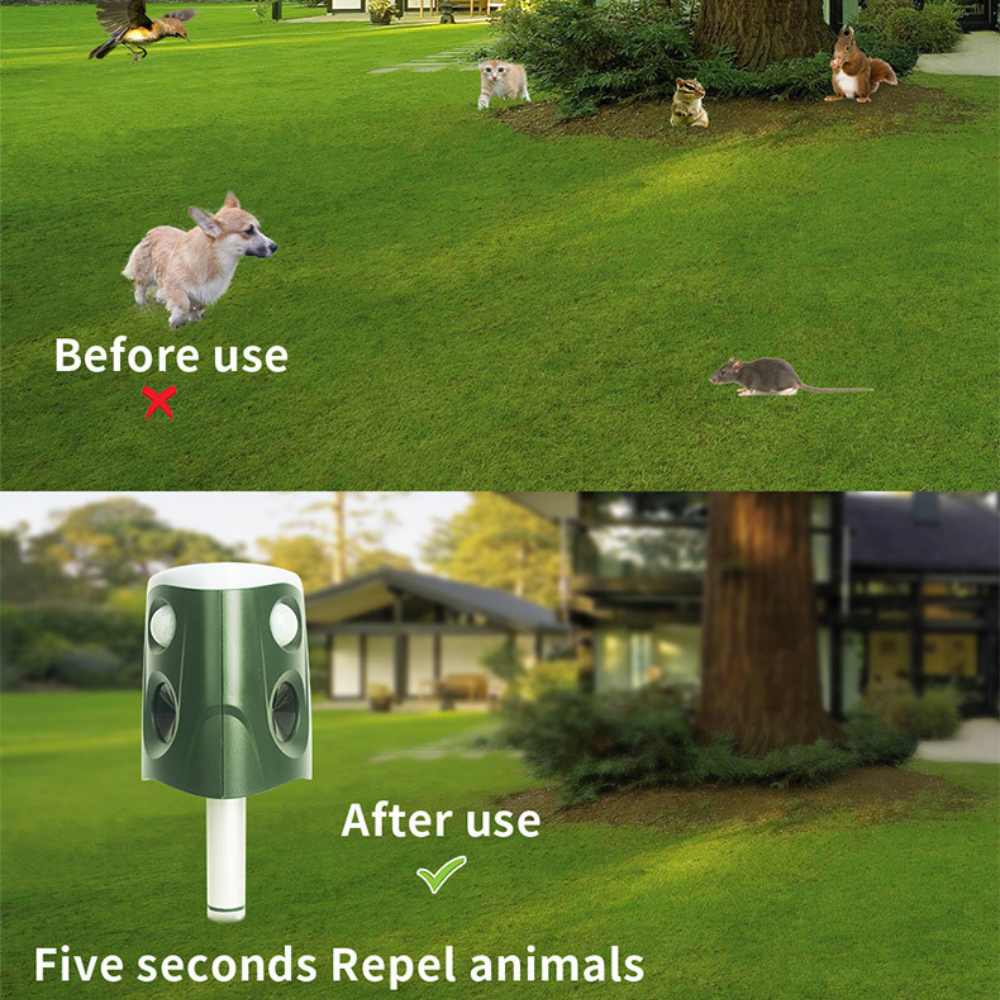 360° 3-in-1 Ultrasonic Animal & Cat Repellent – Solar Powered Outdoor Pest Deterrent with Sonic, Ultrasonic & Flashing Light Modes