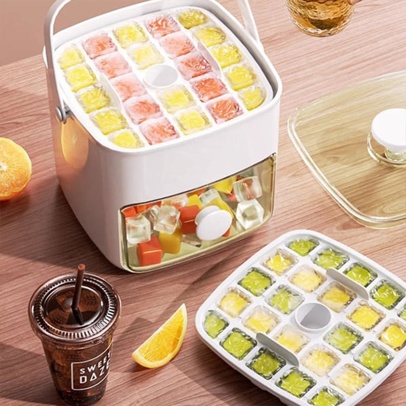 2-Stage Push-In Ice Cube Tray – Dual Layer Stackable Silicone Ice Tray with Lid, Easy-Release Large Ice Molds for Cocktails, Whiskey & Cold Drinks