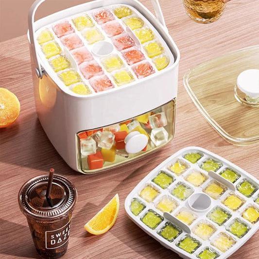2-Stage Push-In Ice Cube Tray – Dual Layer Stackable Silicone Ice Tray with Lid, Easy-Release Large Ice Molds for Cocktails, Whiskey & Cold Drinks