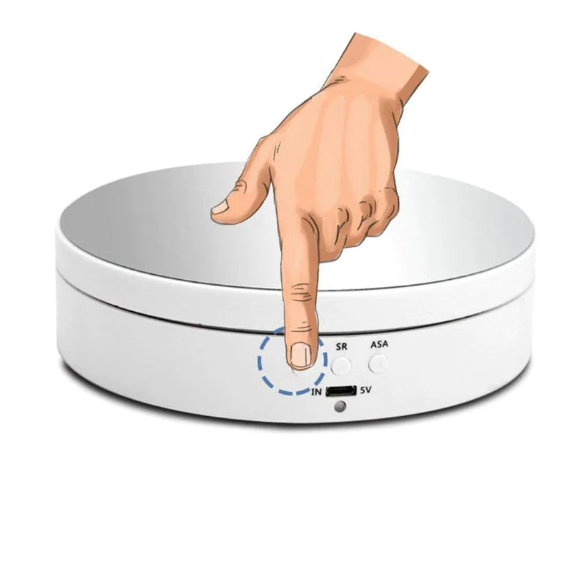 360° Electric Motorized Rotating Display Stand – Turntable for Jewelry Photography, Product Showcase, Collectibles & Watch Display, Silver & Black