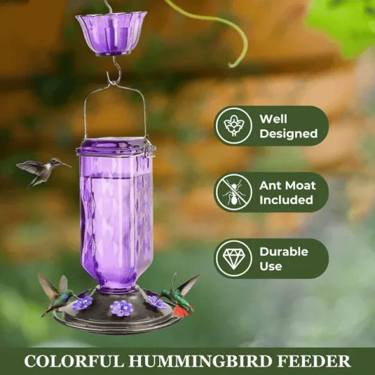 24oz Leak-Proof Glass Hummingbird Feeder – Wide Mouth Outdoor Nectar Feeder with Ant Moat, Easy-Clean Design for Garden, Patio & Yard Bird Watching