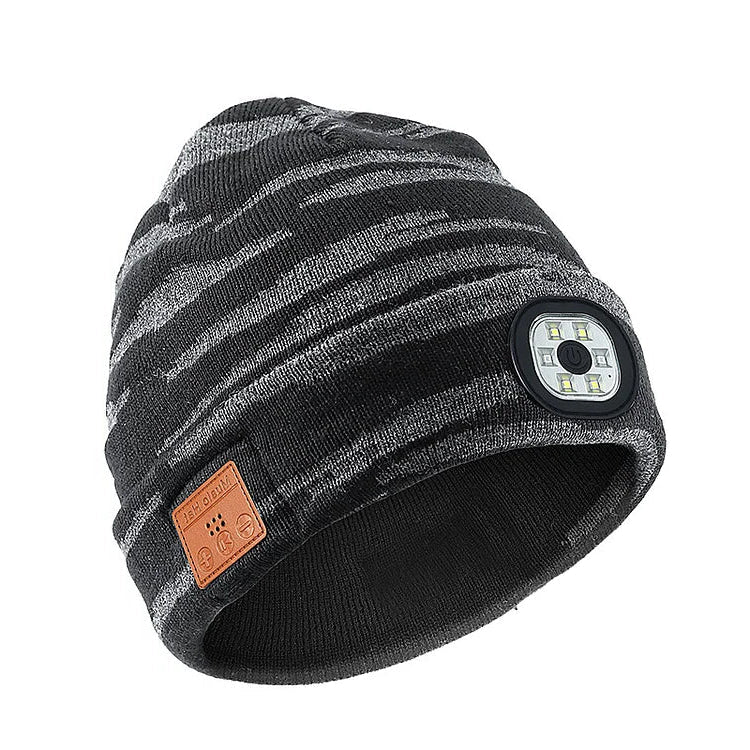 3-in-1 Bluetooth Beanie Hat with Built-In LED Light – Wireless Music Headphone Beanie for Running, Cycling, Camping & Winter Outdoor Activities